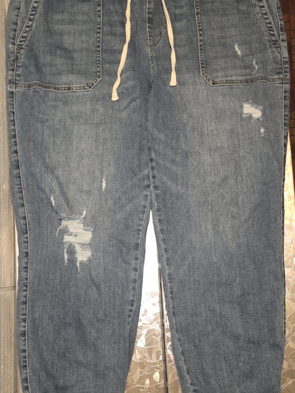NWOT Lane Bryant Womens Size 16 Boyfriend Jeans in Medium Blue with Drawstring